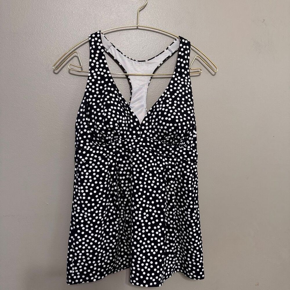 Land’s End black and white polkadot racerback swim top size 10 Long